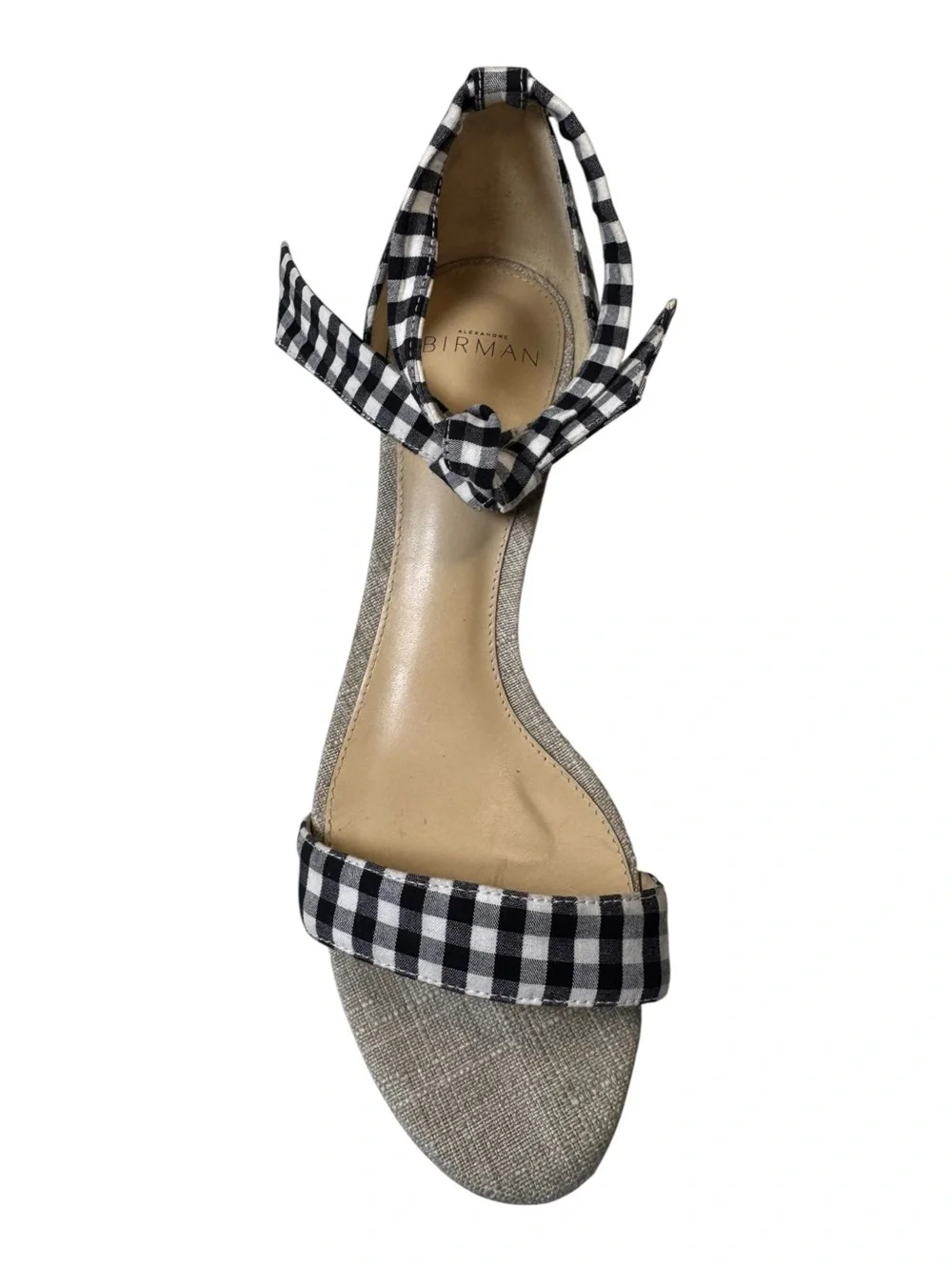 Alexandre Birman Gingham Ankle Tie Clarita Mid Block Heel Sandals Size 37/US 7